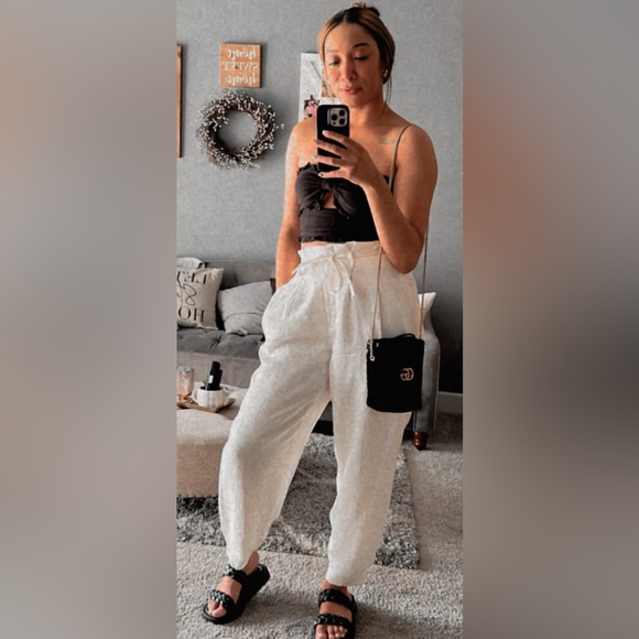 Super High Waisted Belted Linen Blend Ankle Pant 6R - Picture 4 of 6